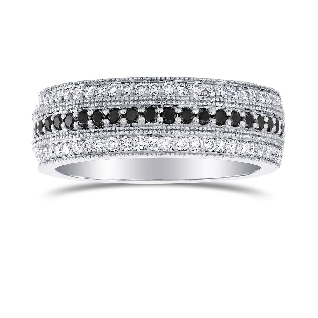LEIBISH Black &amp; White Diamond Milgrain Wedding Band Brand Ring