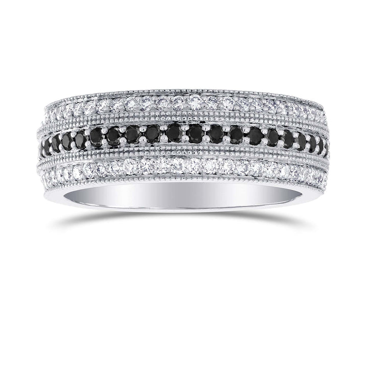 LEIBISH Black &amp; White Diamond Milgrain Wedding Band Brand Ring