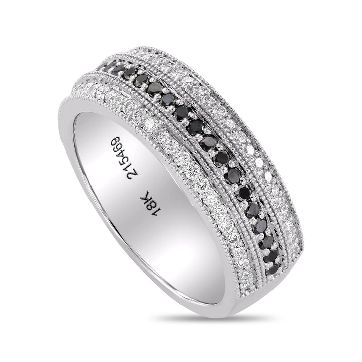 LEIBISH Black &amp; White Diamond Milgrain Wedding Band Brand Ring