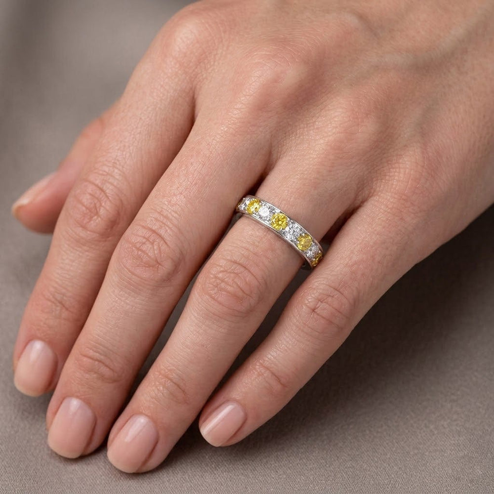 LEIBISH Fancy Vivid Orange Yellow & White Diamond Band Ring Brand Ring