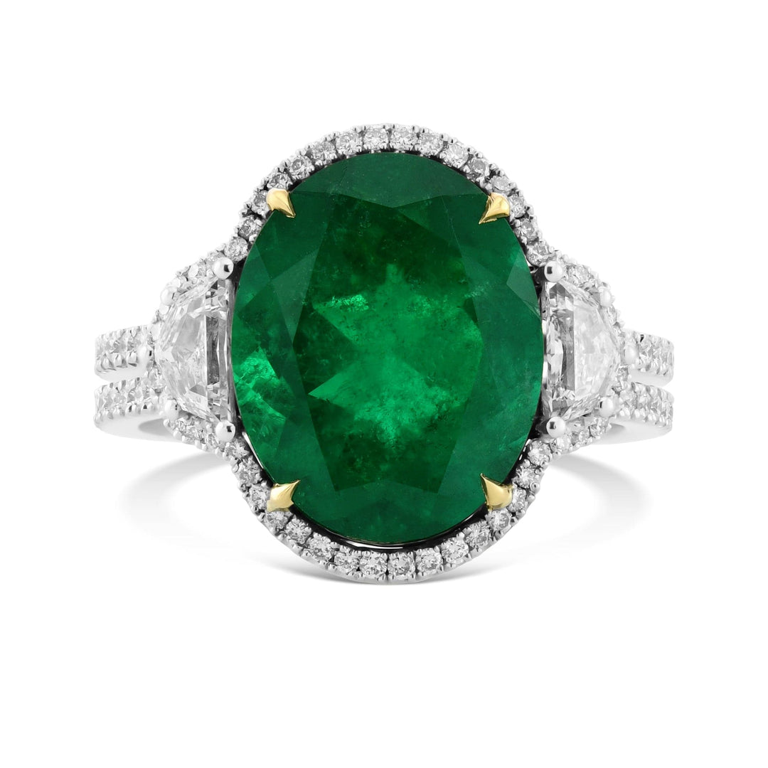 LEIBISH Muzo Emerald &amp; Cadillac Diamond Three-Stone Halo Ring Brand Ring