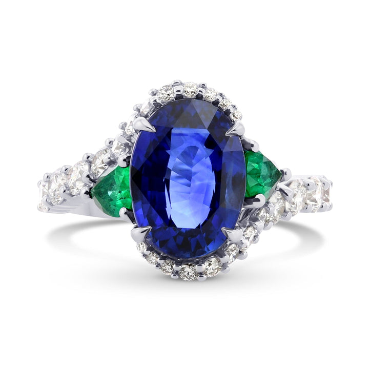 LEIBISH Royal Blue Sapphire, Pear Emerald &amp; Diamond Couture Ring Brand Ring