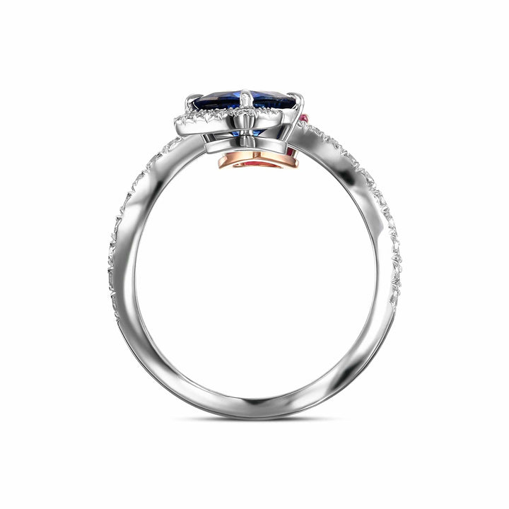 LEIBISH Ruby &amp; Blue Sapphire Two-Stone Diamond Crossover Ring Brand Ring