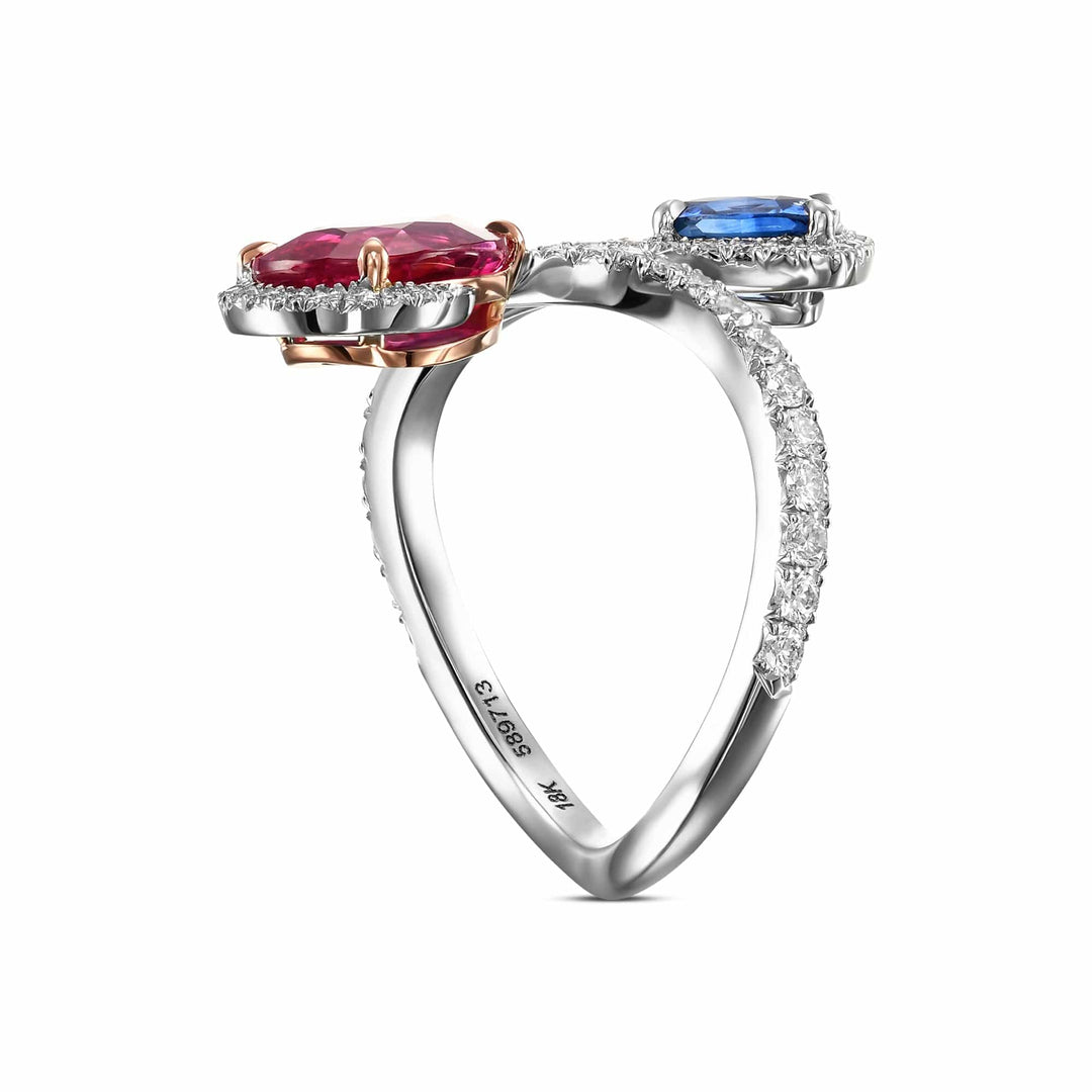 LEIBISH Ruby &amp; Blue Sapphire Two-Stone Diamond Crossover Ring Brand Ring