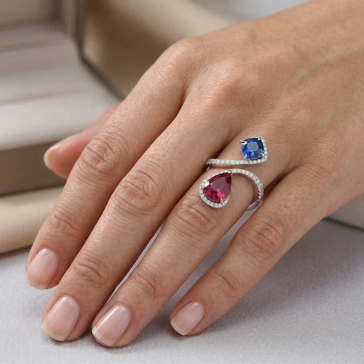 LEIBISH Ruby &amp; Blue Sapphire Two-Stone Diamond Crossover Ring Brand Ring