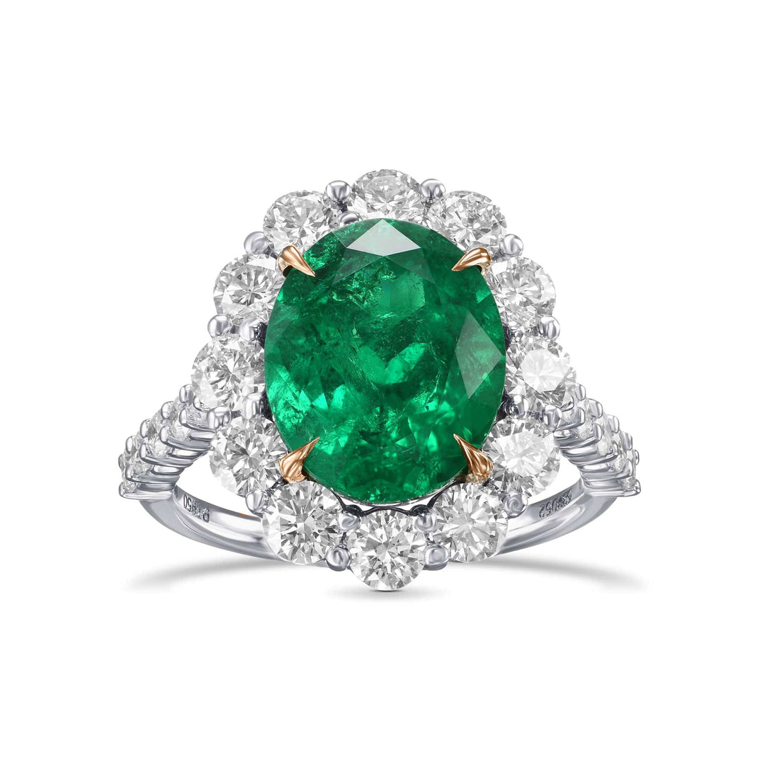 Oval Muzo Emerald and Diamond Halo Ring Brand Ring