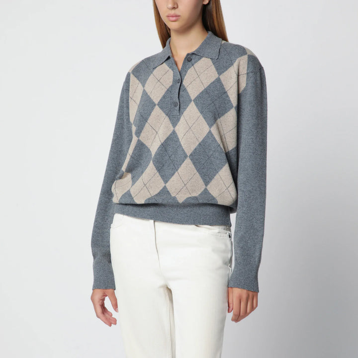 Róhe - Grey polo with beige Argyle pattern in wool blend Brand 34  FR