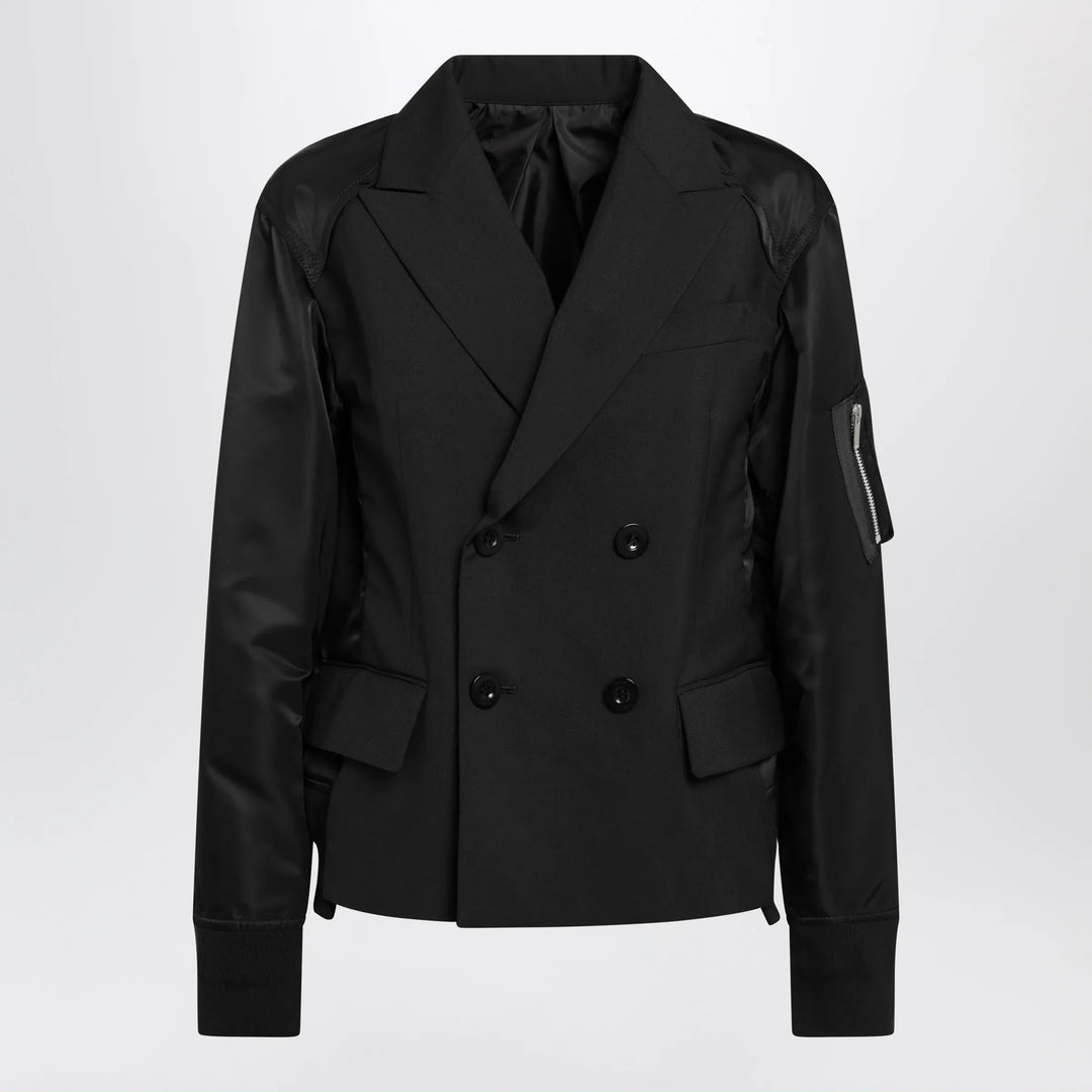 Sacai - Black double-breasted wool and nylon blend jacket Brand 1
