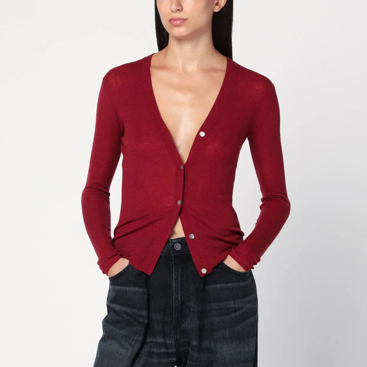 6397 - Bordeaux semi-sheer knit cardigan Brand Shirts &amp; Tops XS