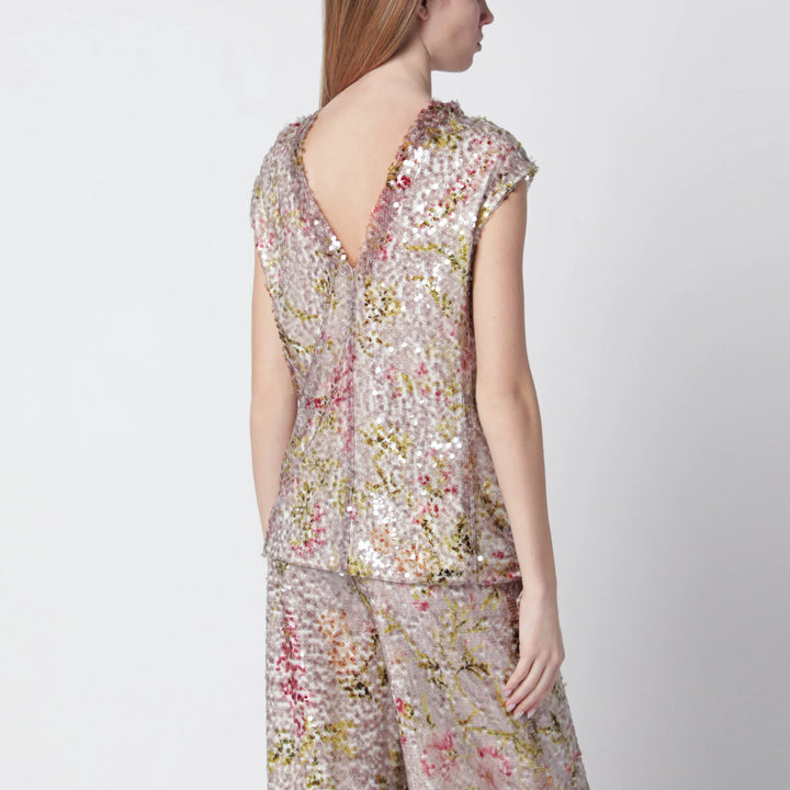 Alberta Ferretti - Sleeveless high-neck top with a floral sequin pattern Brand Shirts &amp; Tops