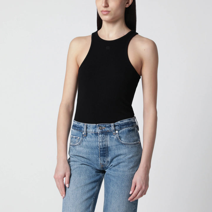 ANINE BING - Black ribbed tank top with logo embroidery Brand Shirts &amp; Tops S