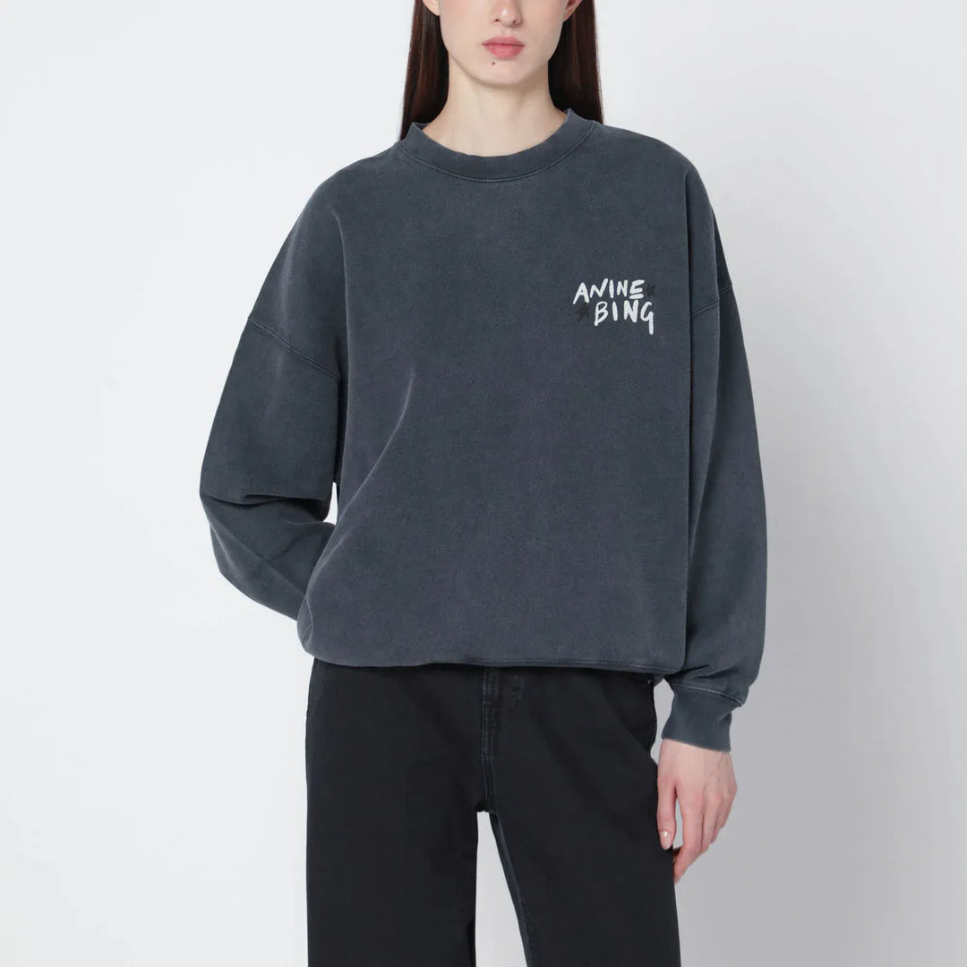ANINE BING - Black washed oversized sweatshirt with logo Brand Shirts &amp; Tops S