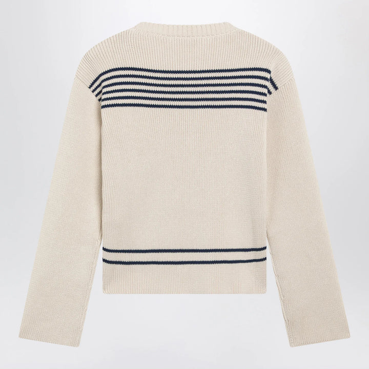 Balenciaga - Boat-neck ribbed cotton sweater in navy/white Brand Shirts &amp; Tops