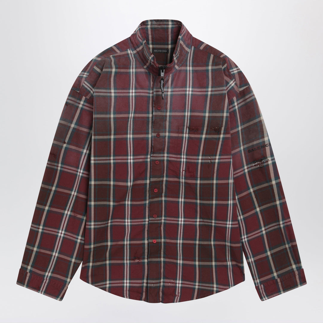 Shirts &amp; Tops Balenciaga - Burgundy plaid cotton-blend flannel zip shirt Brand