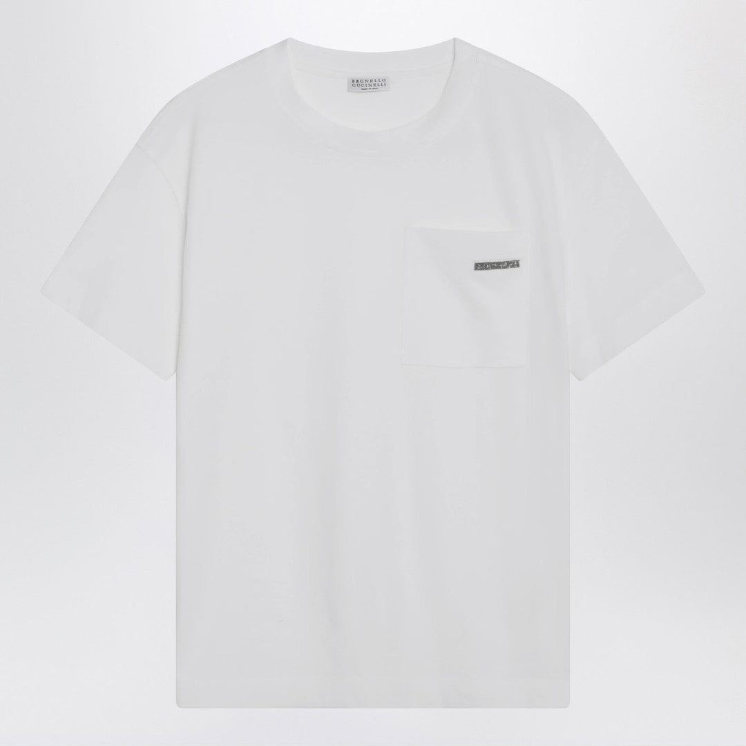 Shirts &amp; Tops XS Brunello Cucinelli - White cotton T-shirt with Shiny Tab Brand