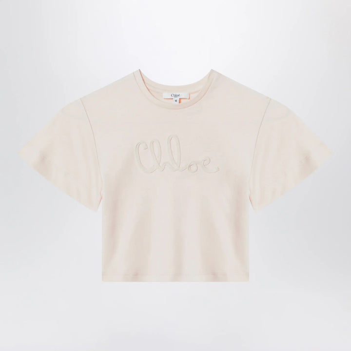 Chloé - Light pink cropped T-shirt with logo embroidery Brand Shirts &amp; Tops 4