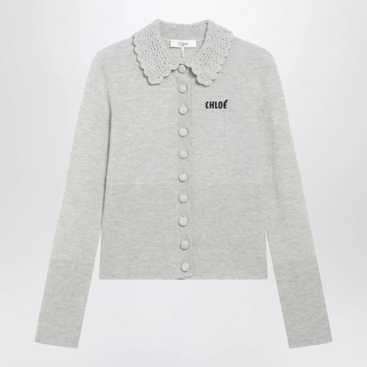 Chloé - Slim-fit logo wool cardigan in Sweet Grey Brand Shirts &amp; Tops S