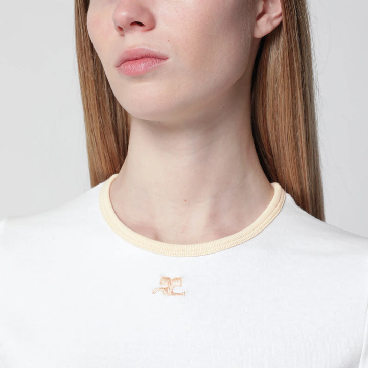 Courrèges - White/orange contrast cotton crew-neck T-shirt Brand Shirts &amp; Tops
