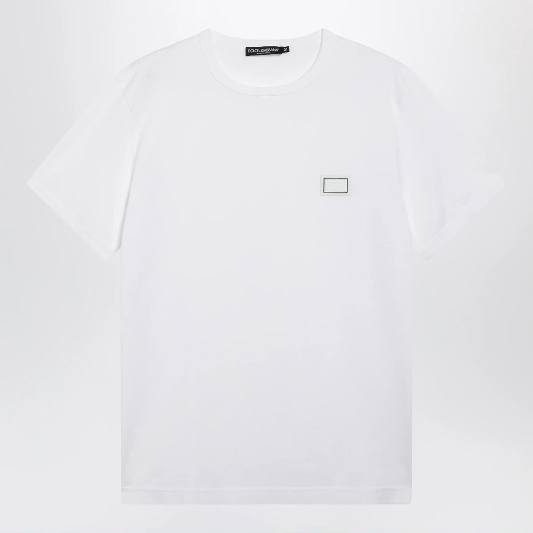 Dolce&amp;Gabbana - Cotton T-shirt with logo plaque in optic white Brand Shirts &amp; Tops 46 IT