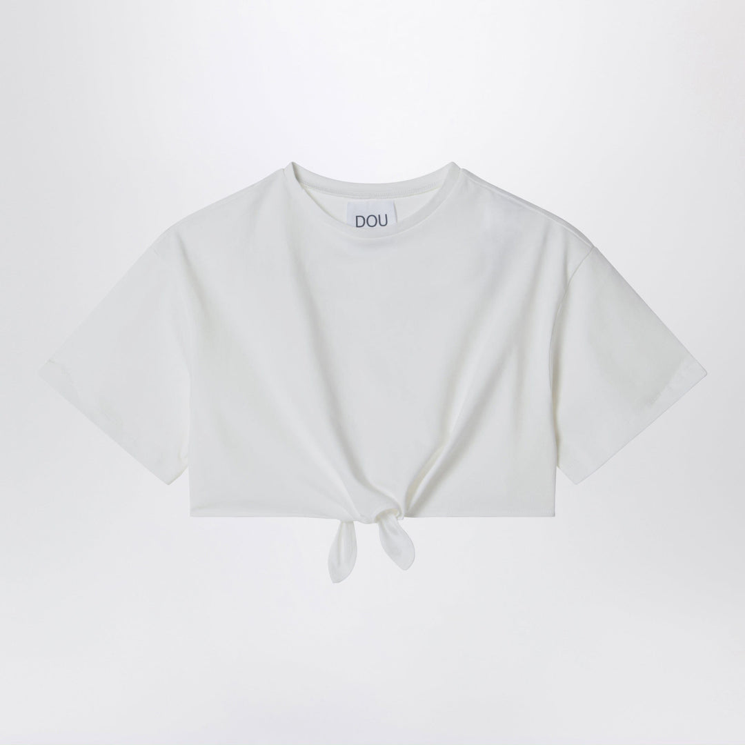 Shirts &amp; Tops Douuod - Ivory cropped T-shirt with knot detail Brand