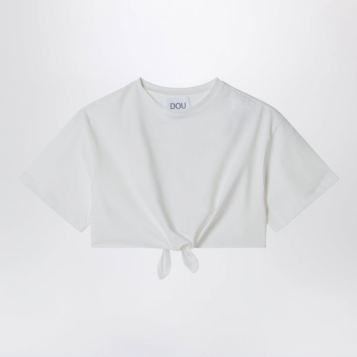 Shirts &amp; Tops Douuod - Ivory cropped T-shirt with knot detail Brand