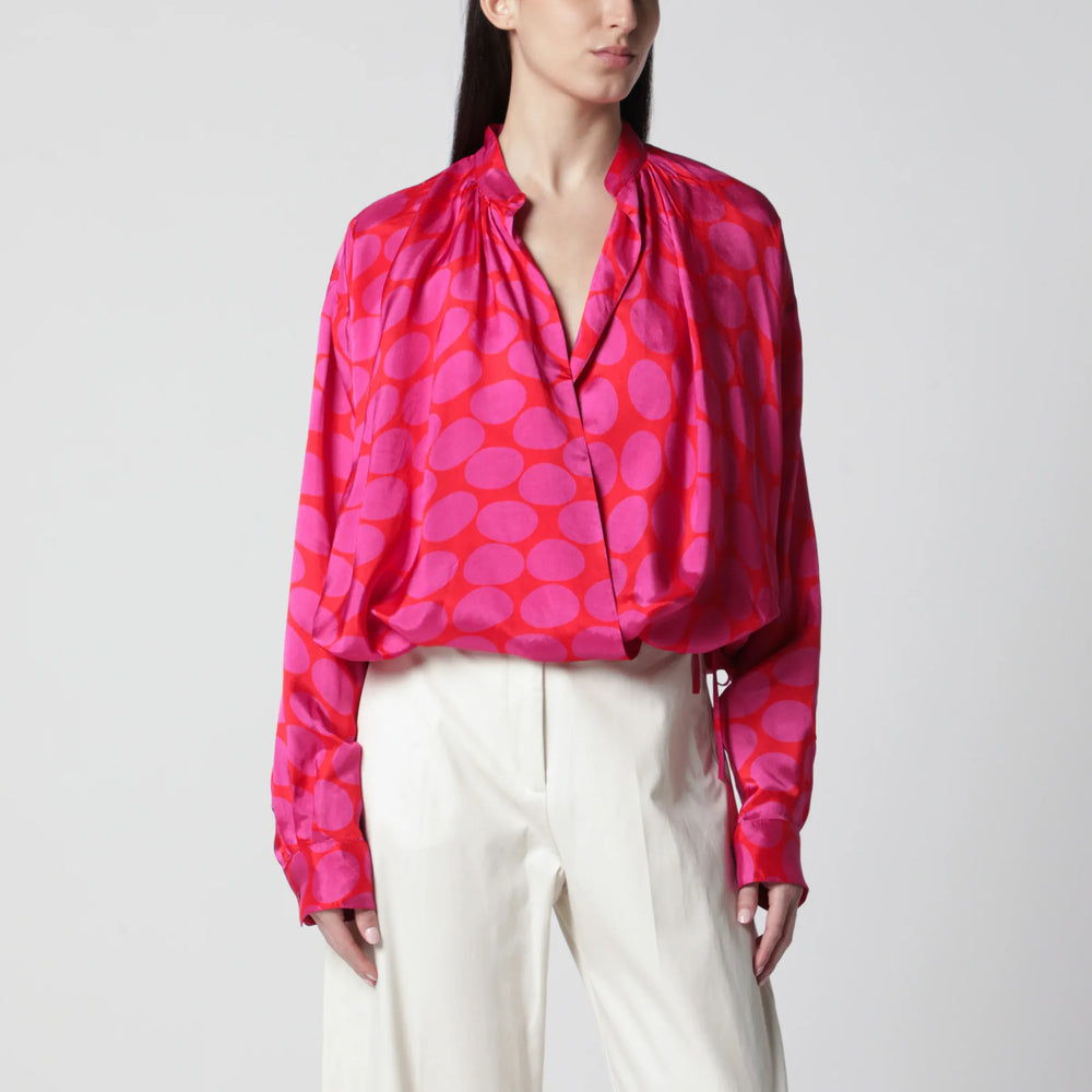 Dries Van Noten - Crossed Shirt with Fuchsia Print Brand Shirts & Tops 38  FR
