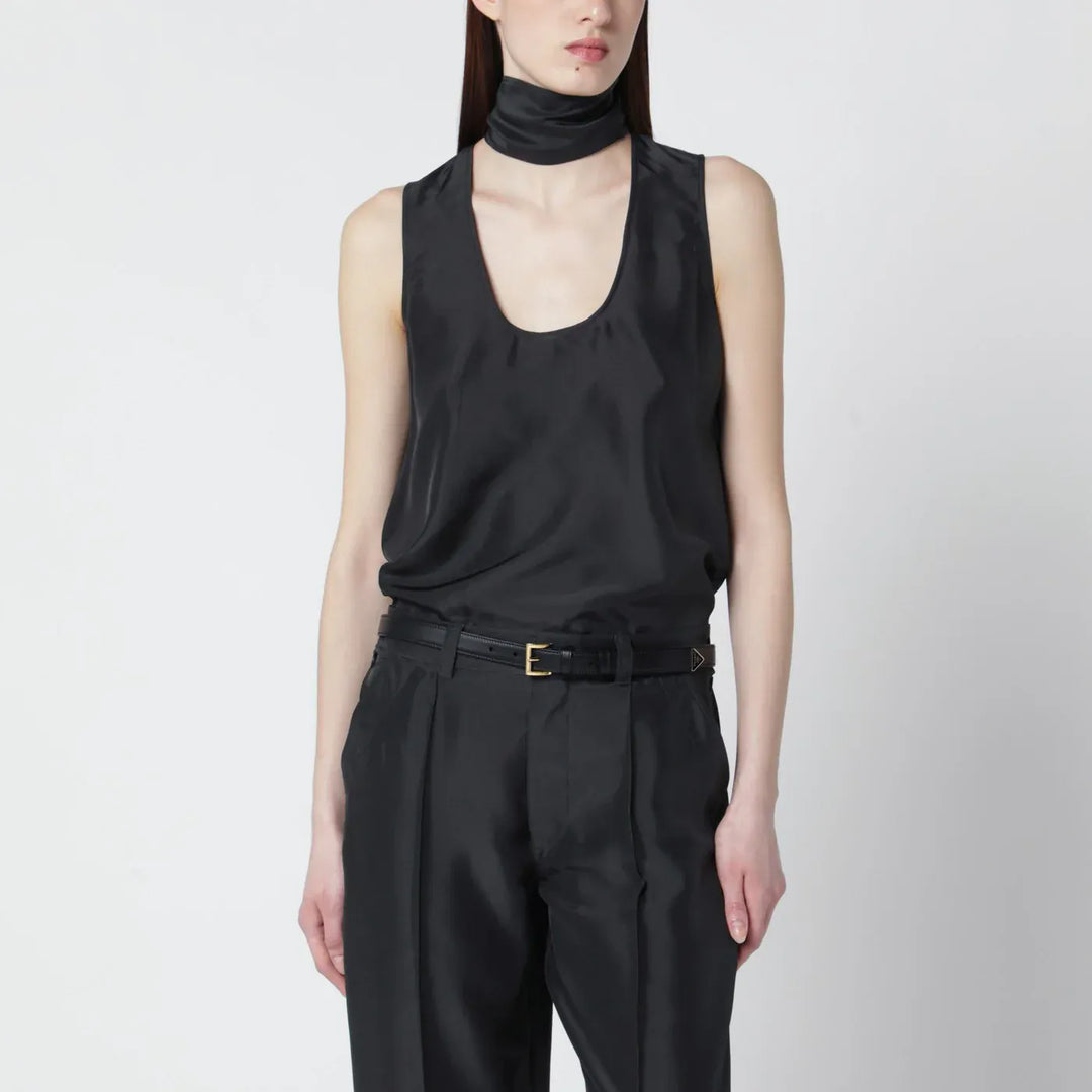 Durazzi Milano - Dark grey silk tank top with scarf Brand Shirts &amp; Tops 40  IT
