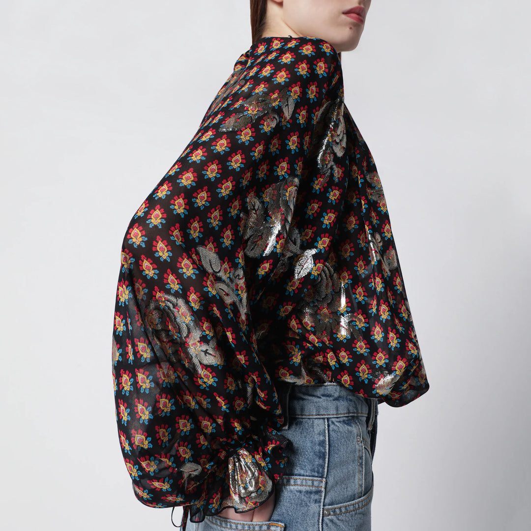 ETRO - Black silk shirt with fil coupé roses Brand Shirts &amp; Tops