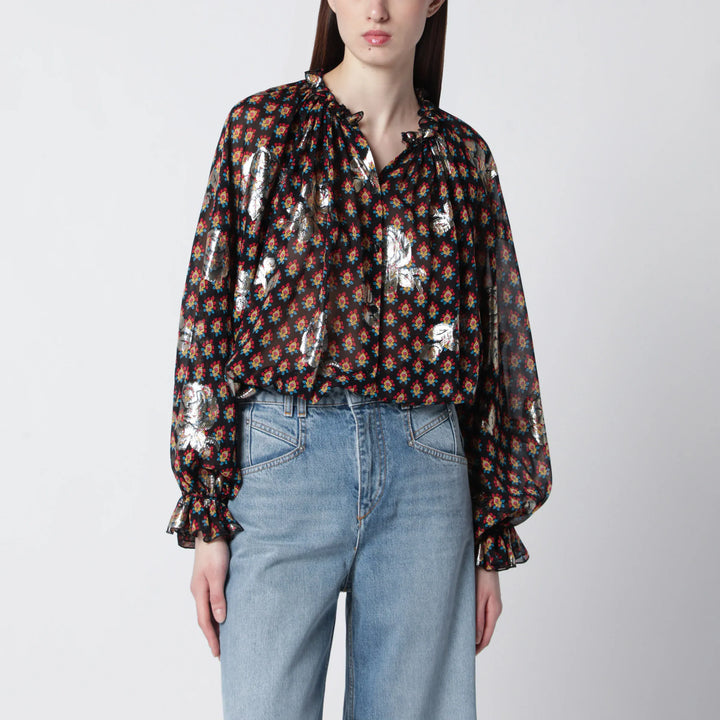 ETRO - Black silk shirt with fil coupé roses Brand Shirts &amp; Tops 40  IT