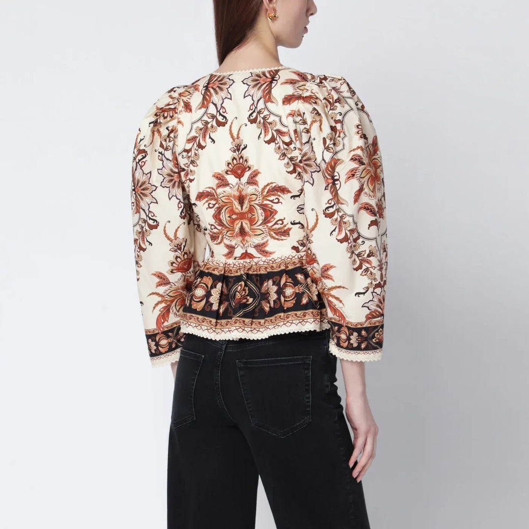 FARM Rio - Sand “Majestic Garden Lace” blouse Brand Shirts &amp; Tops
