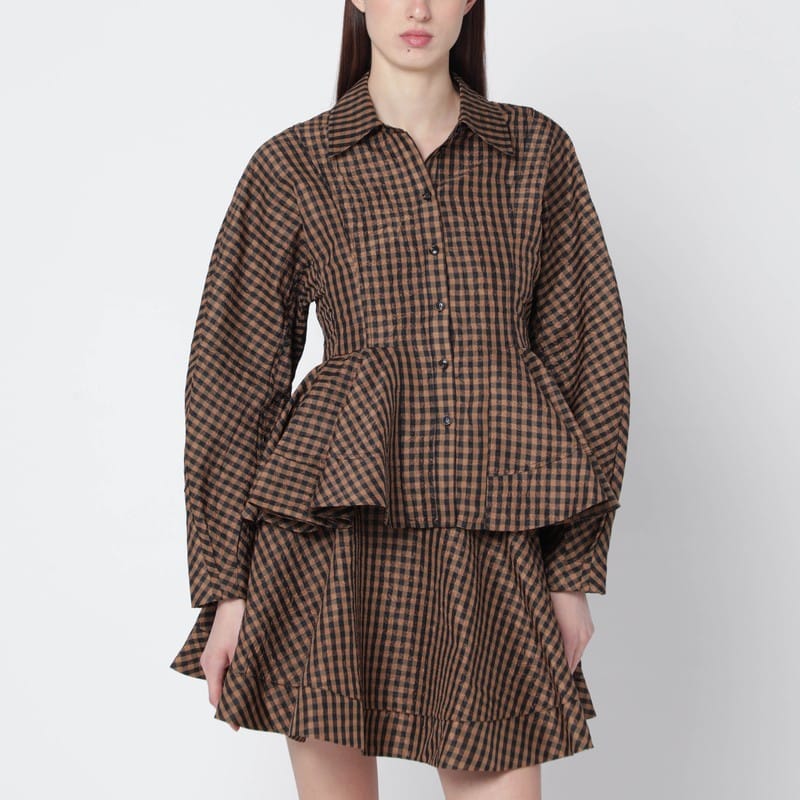 Shirts &amp; Tops GANNI - Brown/black gingham peplum shirt - 36 FR Brand