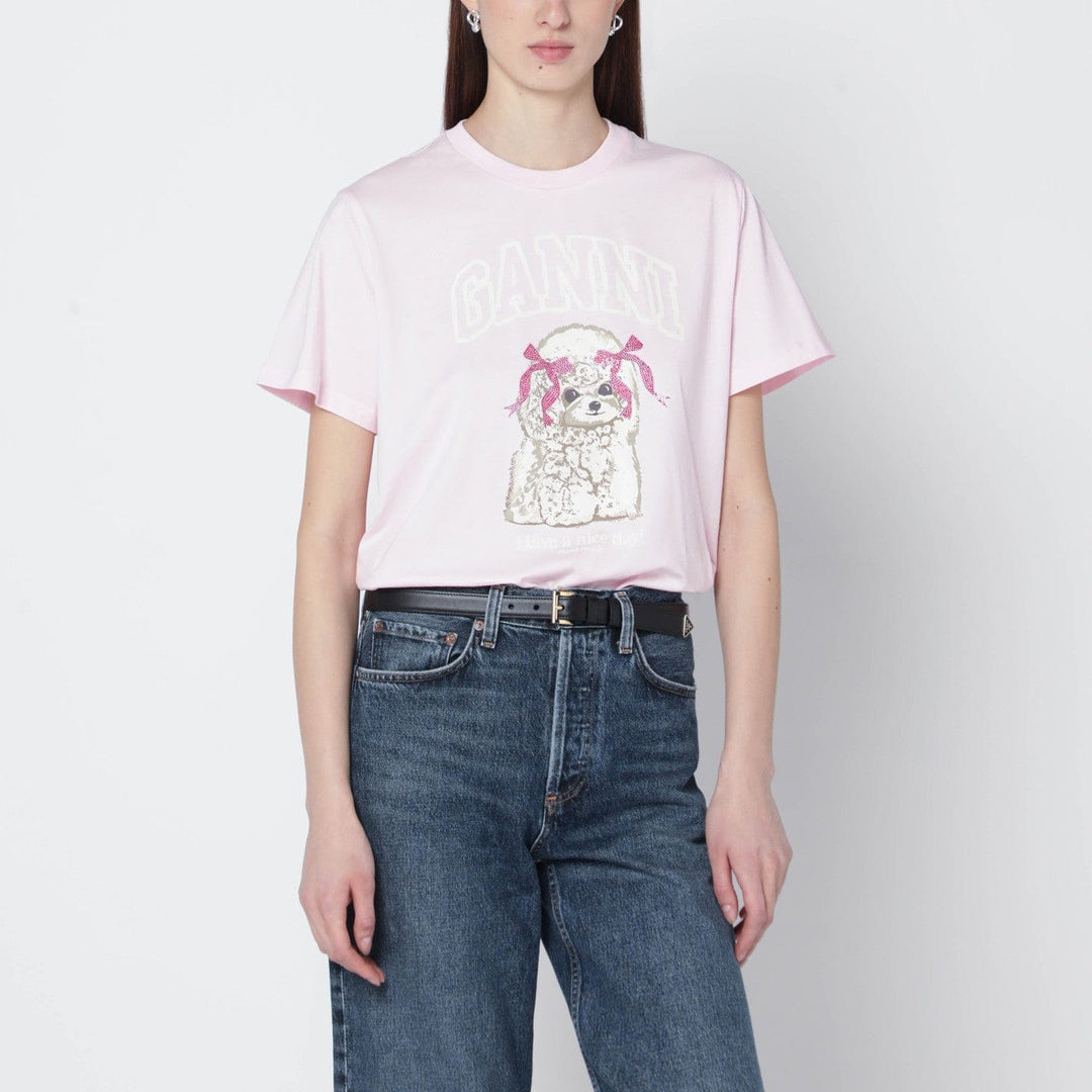 Shirts &amp; Tops GANNI - Light pink T-shirt with logo print Brand