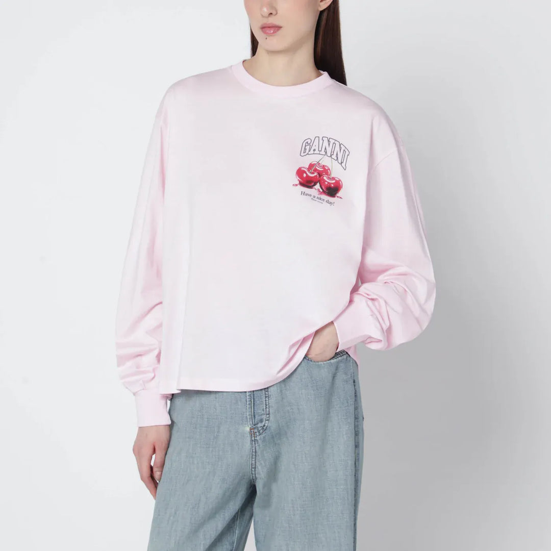 GANNI - Light pink top with logo print Brand Shirts &amp; Tops S