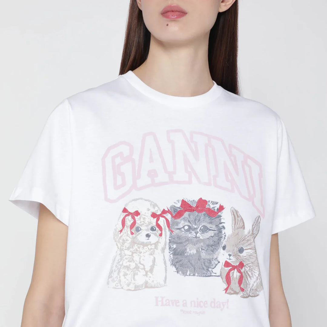 GANNI - White T-shirt with logo print Brand Shirts &amp; Tops M