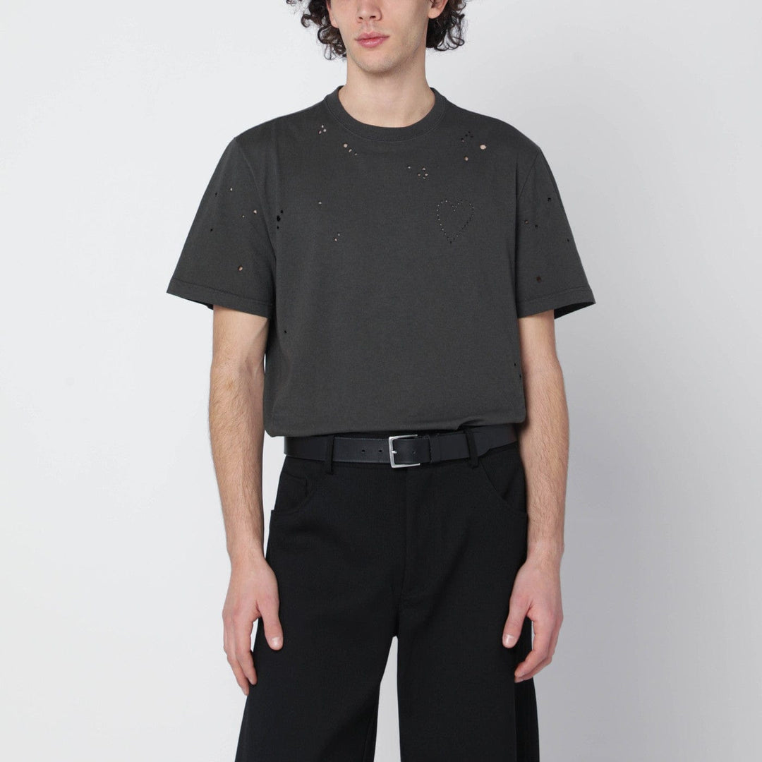 Shirts &amp; Tops Golden Goose - Vintage-effect anthracite T-shirt with perforated heart Brand