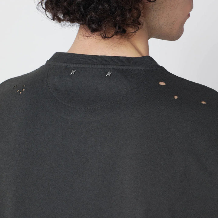 Golden Goose - Vintage-effect anthracite T-shirt with perforated heart Brand Shirts &amp; Tops