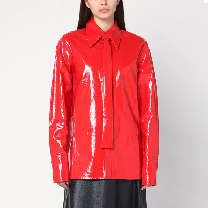 Jil Sander - Shiny linen shirt with red tie Brand Shirts &amp; Tops 34  FR
