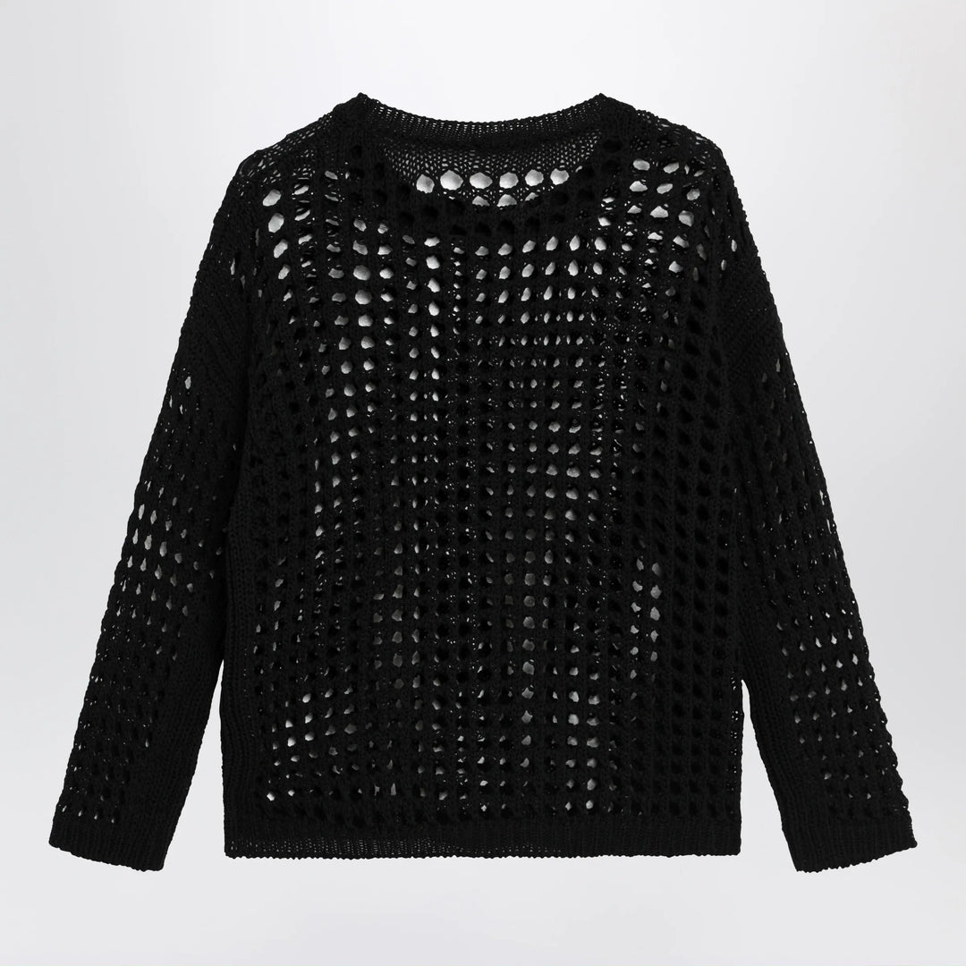 Max Mara - Cotton mesh long-sleeve sweater in Black Brand Shirts &amp; Tops
