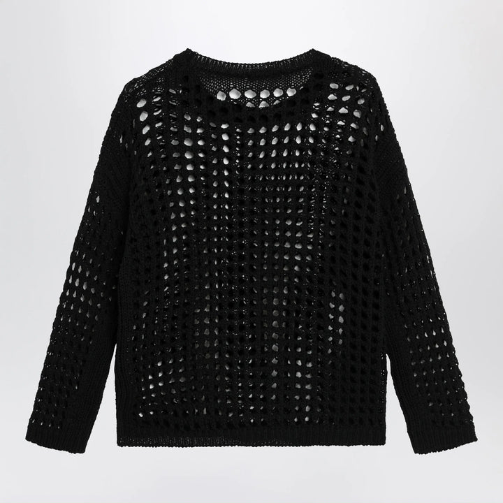 Max Mara - Cotton mesh long-sleeve sweater in Black Brand Shirts &amp; Tops