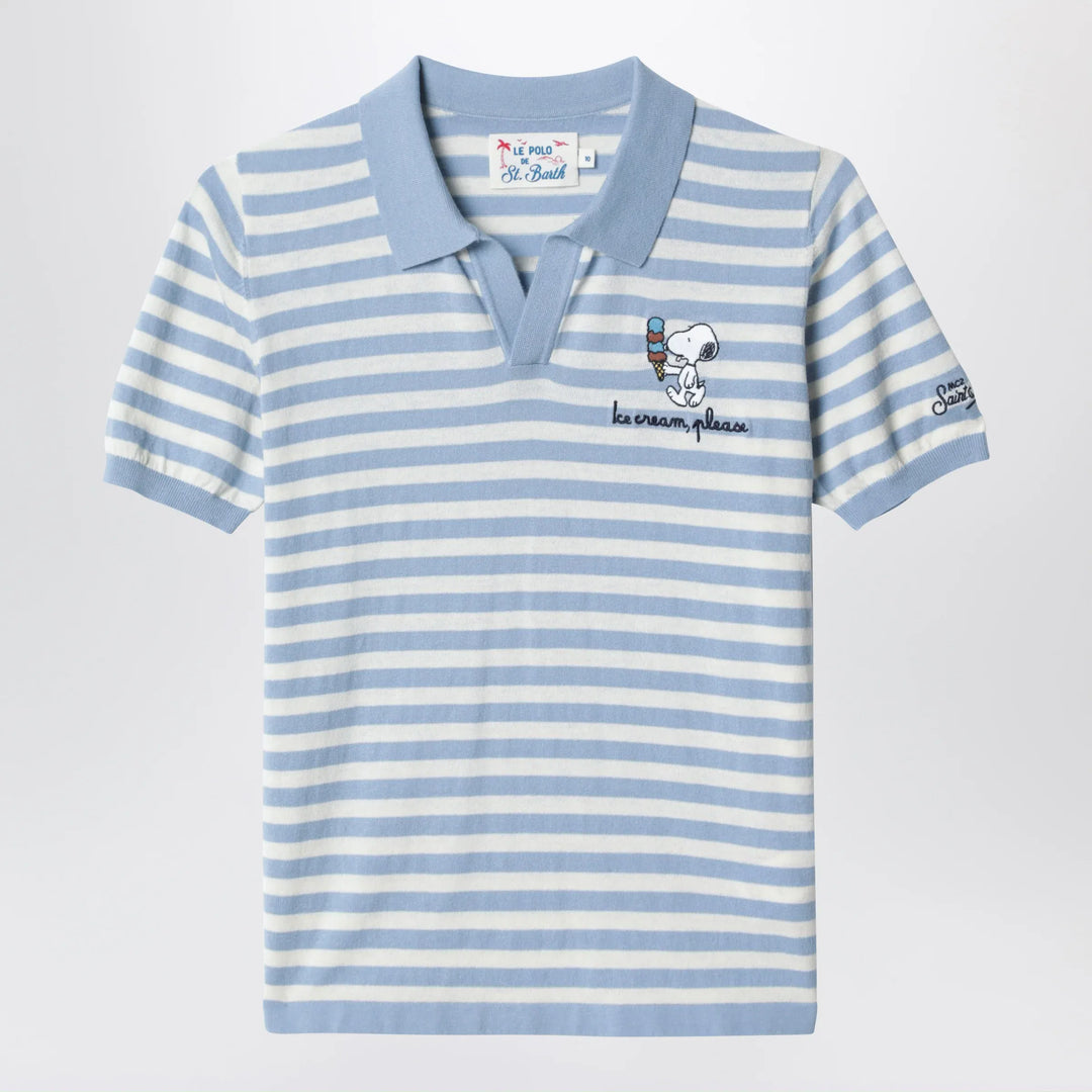 MC2 Saint Barth - White/light blue striped polo shirt with Snoopy embroidery Brand Shirts &amp; Tops 4Y
