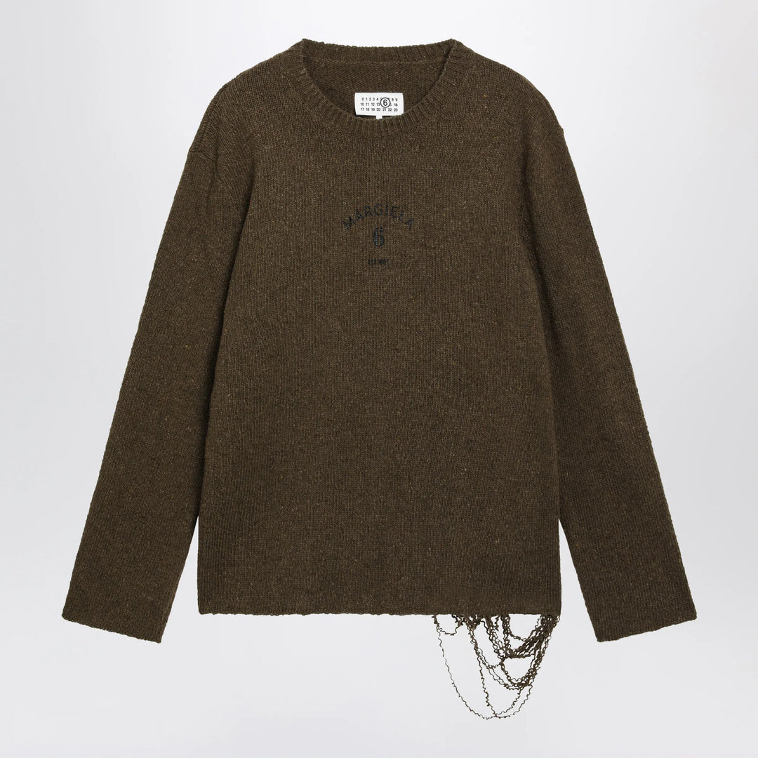 MM6 Maison Margiela - Crew-neck sweater in khaki/black wool blend Brand Shirts &amp; Tops S