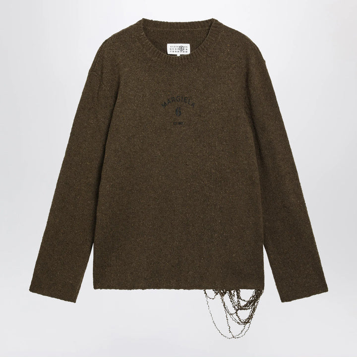 MM6 Maison Margiela - Crew-neck sweater in khaki/black wool blend Brand Shirts &amp; Tops S