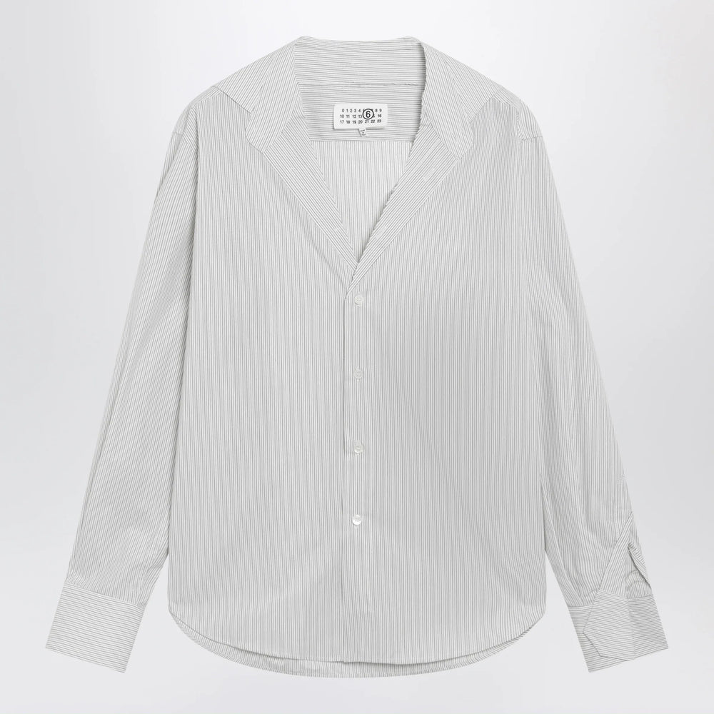 MM6 Maison Margiela - Pinstriped cotton shirt with V-neck Brand Shirts & Tops 42  IT