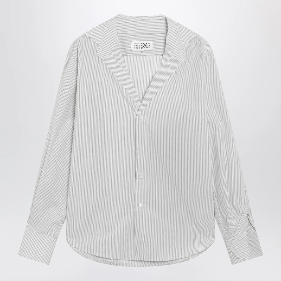 MM6 Maison Margiela - Pinstriped cotton shirt with V-neck Brand Shirts &amp; Tops 42  IT