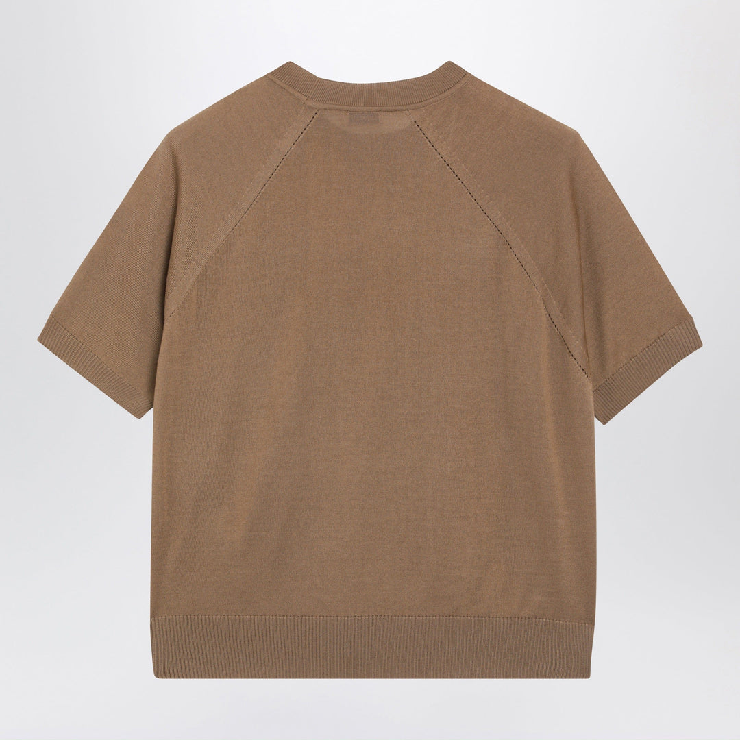 Moncler - Beige wool sweater with logo patch Brand Shirts &amp; Tops
