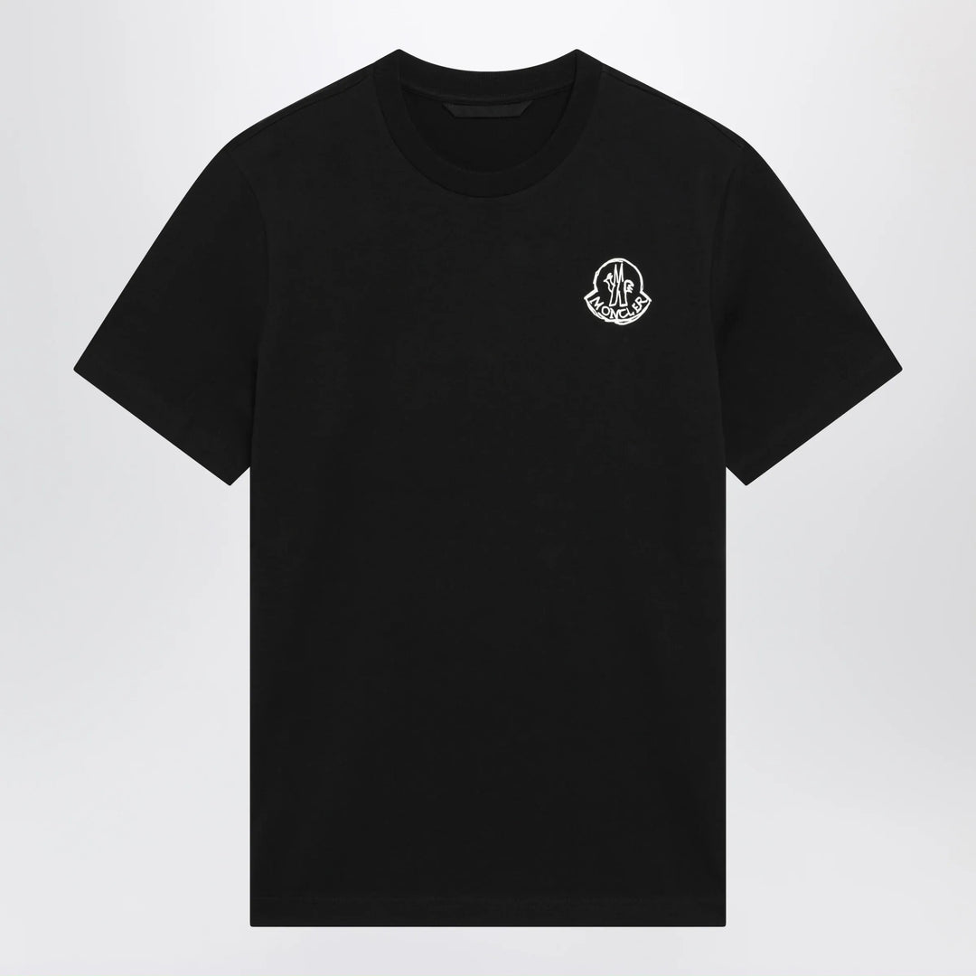 Moncler - Black Cotton Jersey T-Shirt with Logo Patch Brand Shirts &amp; Tops S