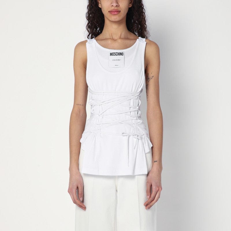 Shirts &amp; Tops Moschino - White tank top in cotton with laces - 42 IT Brand