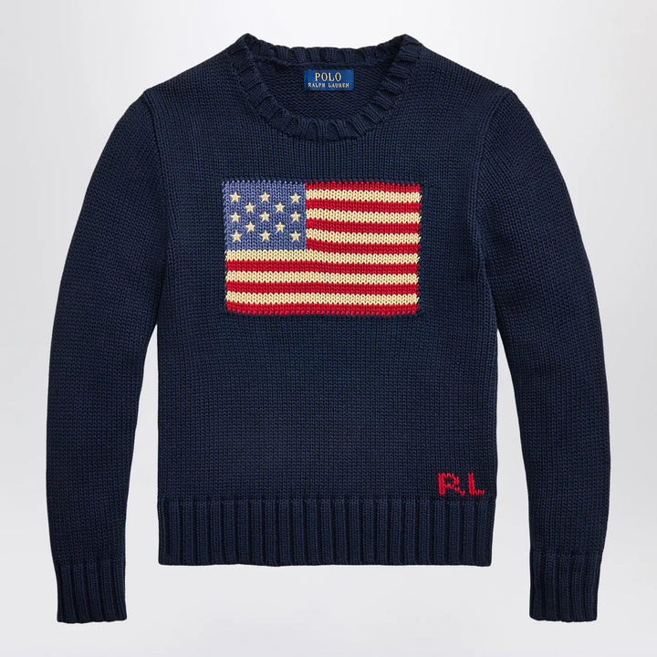 Polo Ralph Lauren - Navy blue sweater with flag intarsia Brand Shirts &amp; Tops S