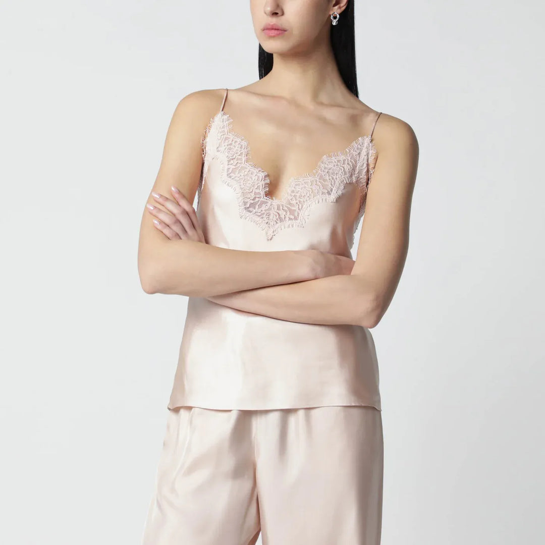 Róhe - Light pink silk tank top with lace Brand Shirts &amp; Tops 38  FR