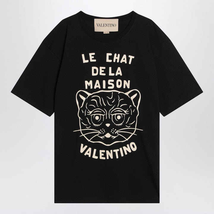 Shirts &amp; Tops Valentino - Black T-shirt with Le Chat de la Maison print Brand